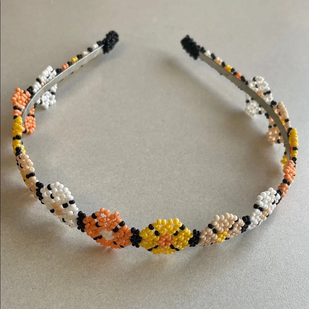Beaded Flower Floral Headband in White, Yellow & Peach